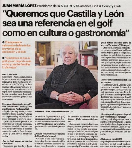 Entrevista Juan Mari López La Gaceta de Salamanca 2026 - Salamanca Golf & Country Club